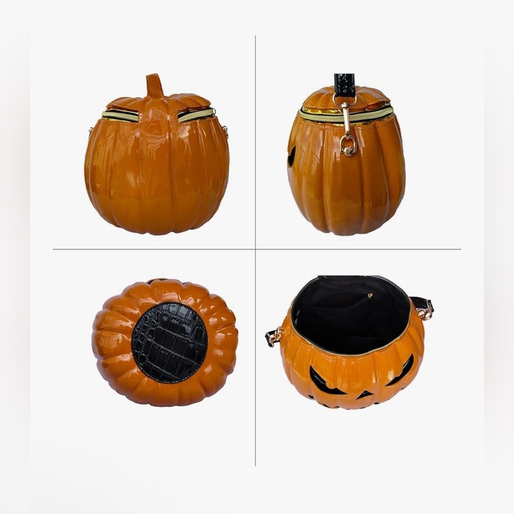 Dark Orange Pumpkin-Shaped Handbag - Picture 3 of 5